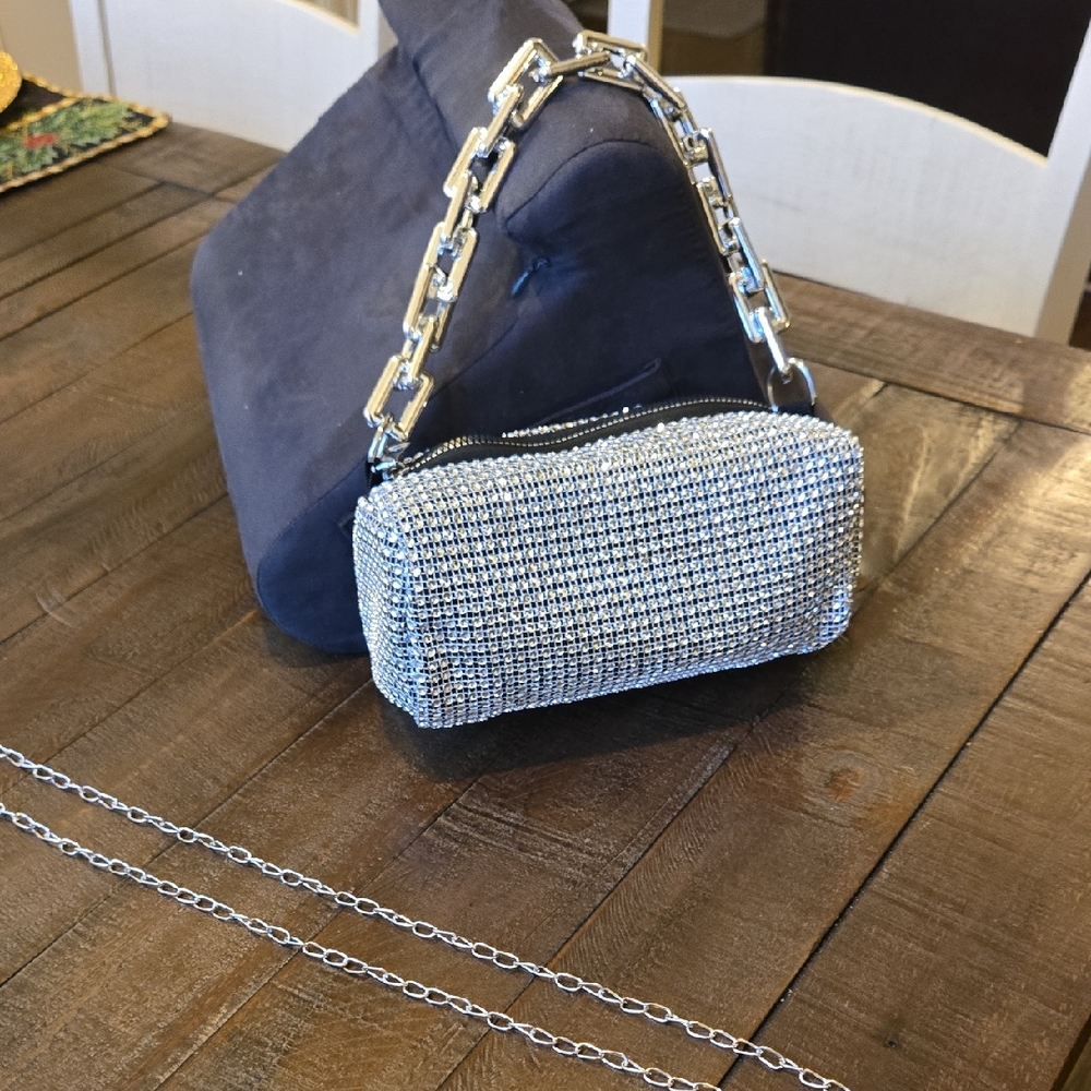 Silver Rhinestone Mesh Petite Bag - Picture 4 of 12